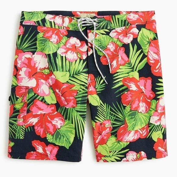 J. Crew Mens 9" Stretch Eco Board Short Sz. 33” Hibiscus Floral Print - Picture 1 of 7